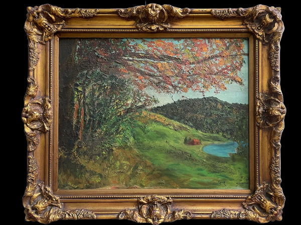 Landscape Mountain View Oil On Canvas Board Signed Impressionist Painting