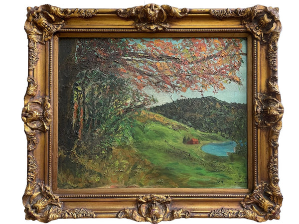 Landscape Mountain View Oil On Canvas Board Signed Impressionist Painting 