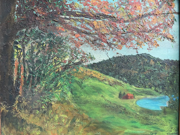 Landscape Mountain View Oil On Canvas Board Signed Impressionist Painting