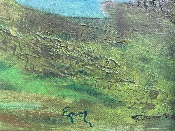 Landscape Mountain View Oil On Canvas Board Signed Impressionist Painting