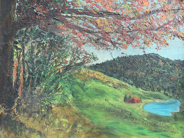 Landscape Mountain View Oil On Canvas Board Signed Impressionist Painting