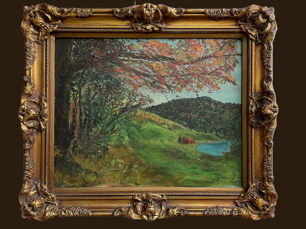 Landscape Mountain View Oil On Canvas Board Signed Impressionist Painting