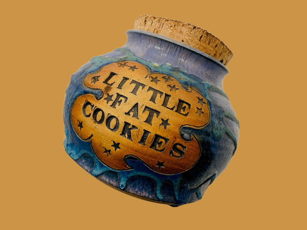 Little Fat Cookies Cork Lid Blue Stone Ground Artist Signed Ceramic Jar
