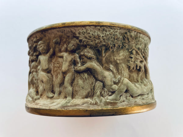 Dini E Cellai Signa Italy Procession Majolica Putti Signed Ceramic Bronze Bowl