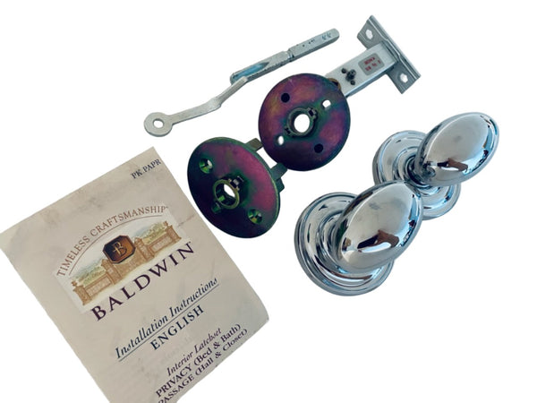 Baldwin Polished Chrome Privacy Knob Latch Set Made In USA