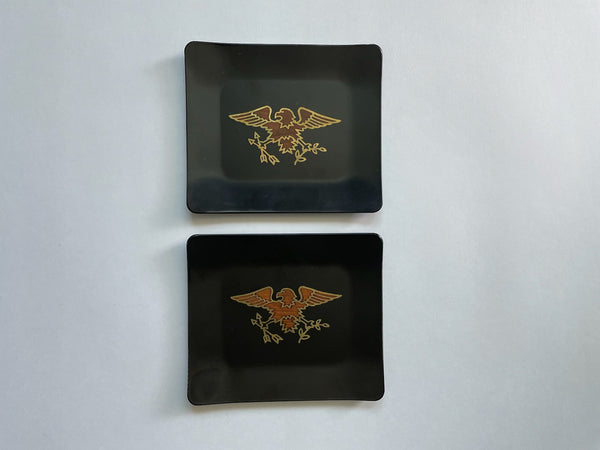 Couroc Giftware USA Hand Made Black Lacquer Tray Duo Terracotta Golden Eagles