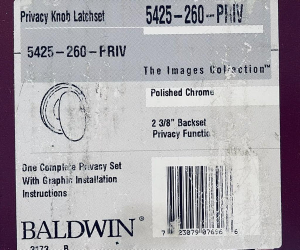Baldwin Polished Chrome Privacy Knob Latch Set Made In USA