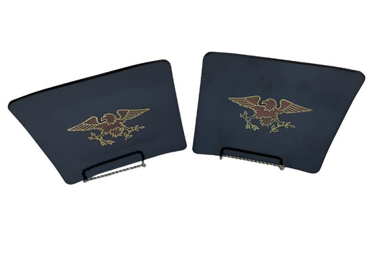 Couroc Giftware USA Hand Made Black Lacquer Tray Duo Terracotta Golden Eagles
