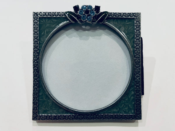 AXC Pewter Photo Frame Blue Glass Flower Enameling Decoration