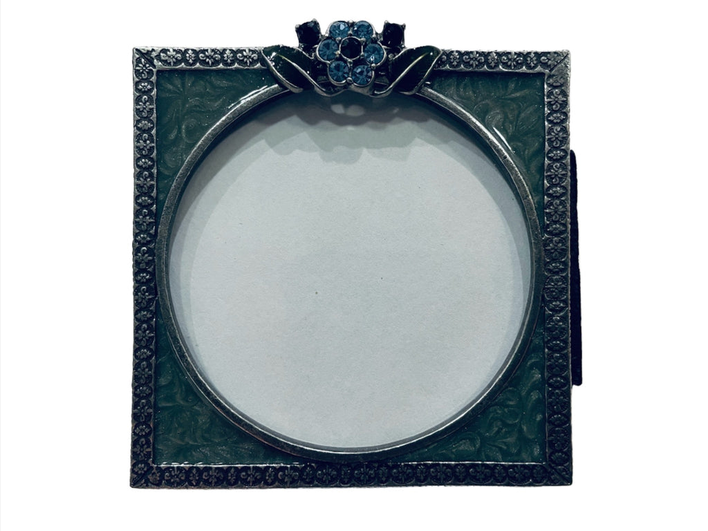 AXC Pewter Photo Frame Blue Glass Flower Enameling Decoration