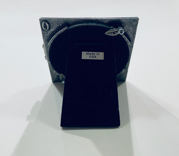AXC Pewter Photo Frame Blue Glass Flower Enameling Decoration