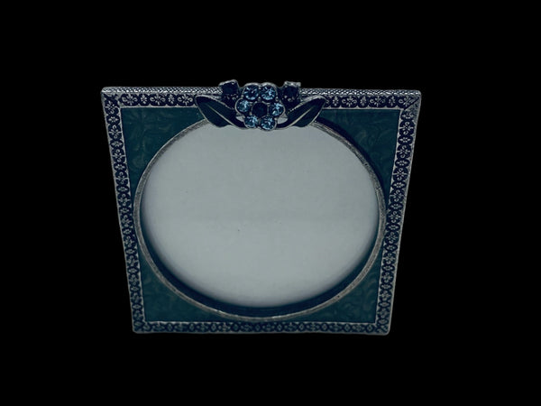 AXC Pewter Photo Frame Blue Glass Flower Enameling Decoration