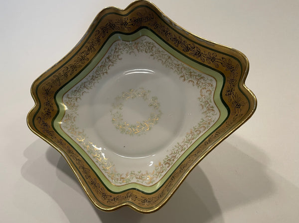 Limoges Coronet France Porcelain Floral Gilding Square Curved Bowl