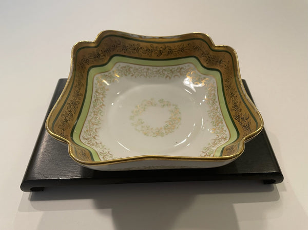 Limoges Coronet France Porcelain Floral Gilding Square Curved Bowl