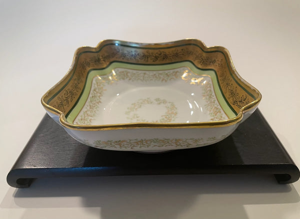 Limoges Coronet France Porcelain Floral Gilding Square Curved Bowl