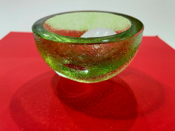 Green Hand Cut Glass Texturized Bowl 