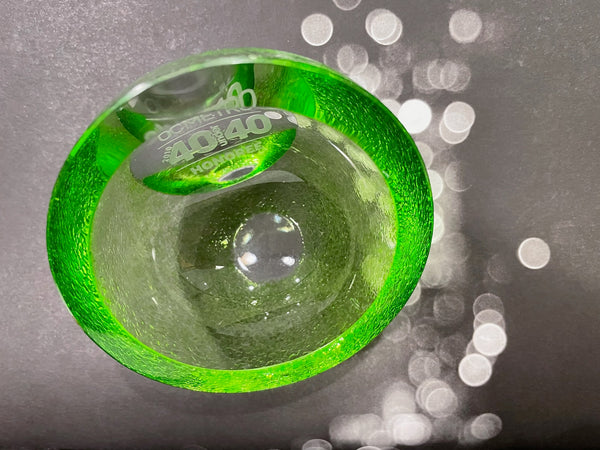 Green Hand Cut Glass Texturized Bowl Advertising For OC Metro