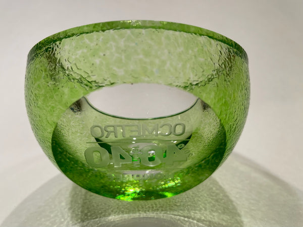 Green Hand Cut Glass Texturized Bowl Advertising For OC Metro