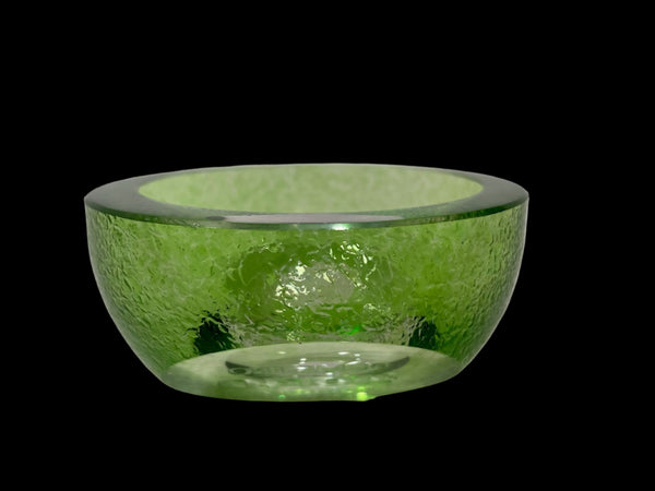 Green Hand Cut Glass Texturized Bowl Advertising For OC Metro