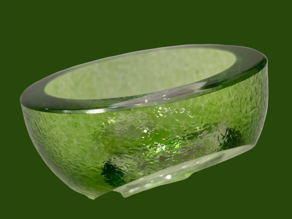 Green Hand Cut Glass Texturized Bowl Advertising For OC Metro