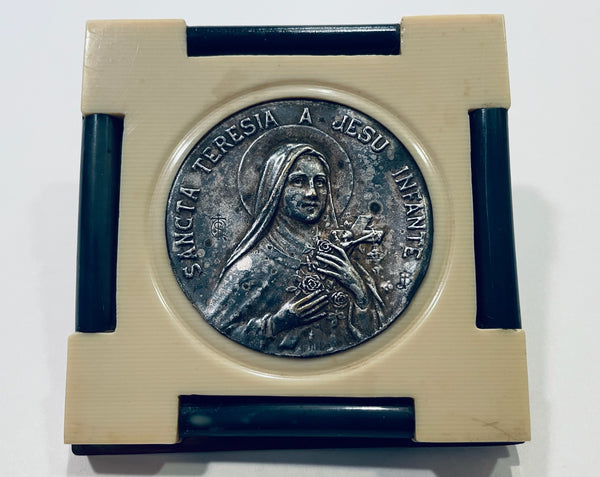 Sancta Teresia A Jesu Medallion Self Stand Religious Icon Insignia Signed Bernard France