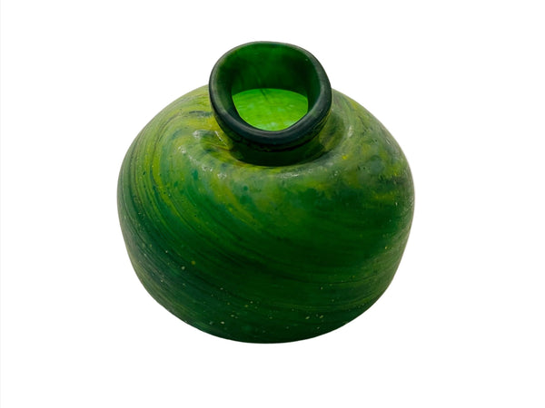 Folk Art Avant Garde Modern Blown Green Glass Vase Vessel Sculpture