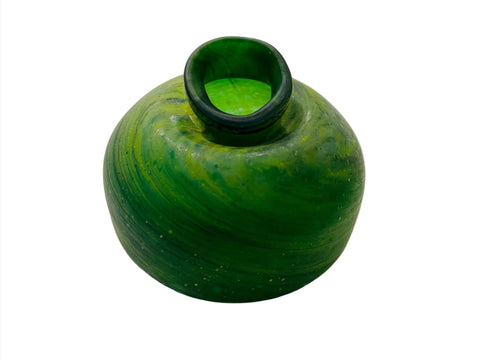 Folk Art Avant Garde Modern Blown Green Glass Vase 