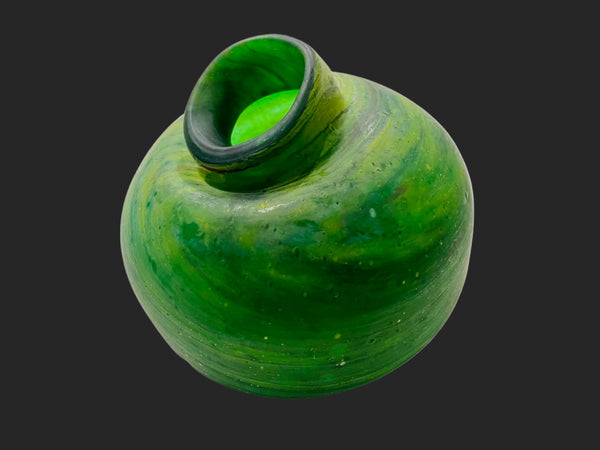 Folk Art Avant Garde Modern Blown Green Glass Vase Vessel Sculpture