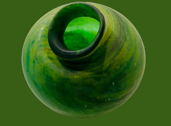 Folk Art Avant Garde Modern Blown Green Glass Vase Vessel Sculpture