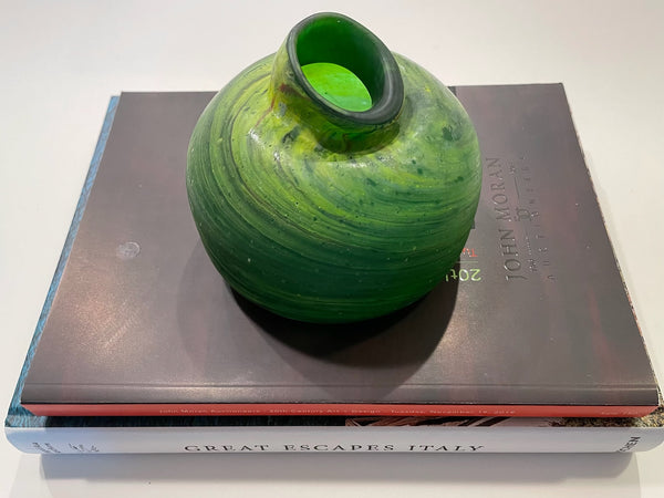 Folk Art Avant Garde Modern Blown Green Glass Vase Vessel Sculpture