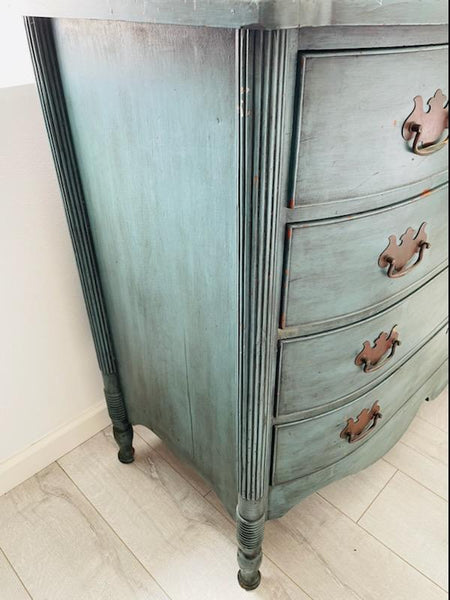 Mid Century Sea Foam Blue Green Painted Dresser Brass Pulls