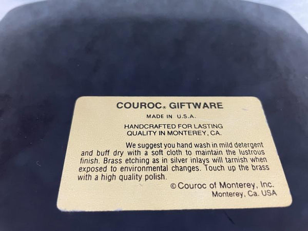 Couroc Giftware USA Hand Made Black Lacquer Tray Duo Terracotta Golden Eagles