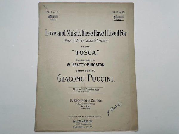 Tosca Composed Manuscripts By Giacomo Puccini Ephemera Copyright 1906 G Ricordi New York