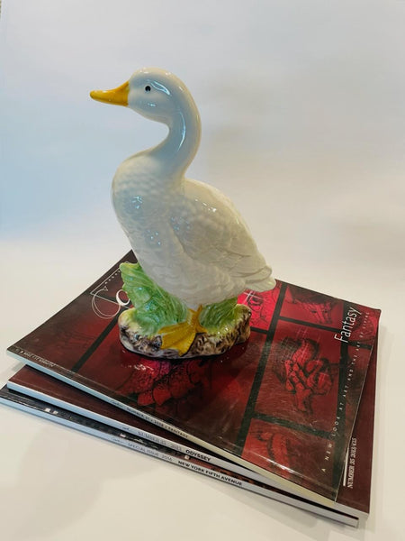 Hand Colored White Ceramic Goose Sculpture