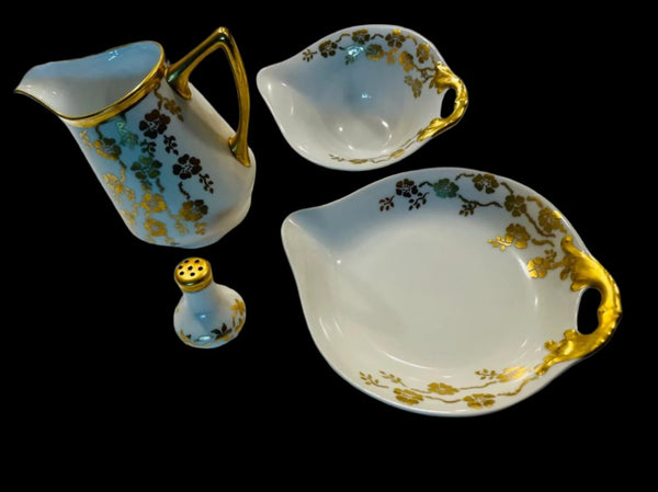 Germany Brief Set Candy Bowls Salt Shaker Cream Jar Gold Flowers