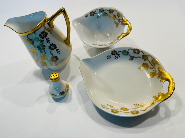 Germany Brief Set Candy Bowls Salt Shaker Cream Jar Gold Flowers