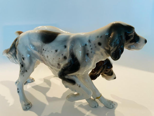 Austrian Ceramic Dogs Brown White Glaze Statue Makers Marks