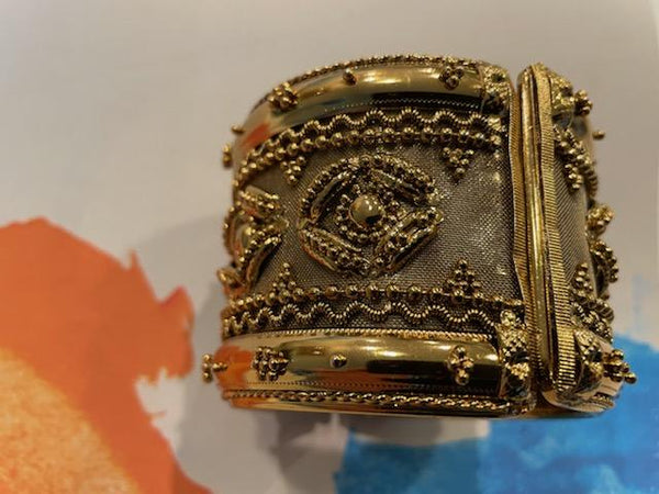 Golden Mesh Geometric Hinged Statement Cuff Bracelet