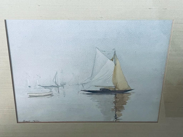 Frank Childs Nautical Signed Watercolor Sailboats Gouache