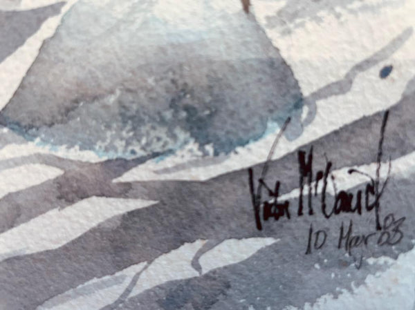 Winter Landscape Impressionist Watercolor Paper Gouache Signed Victor McDaniel 83
