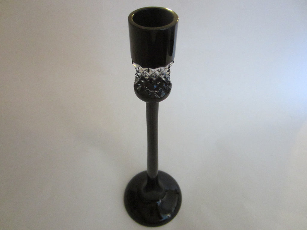 John Rocha Waterford Black Cut Candlestick Made in Hungary - Designer Unique Finds 