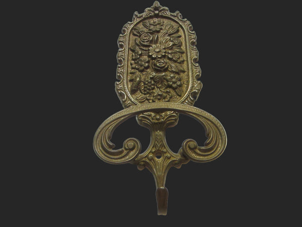 Italian Brass Hook Wall Hanging Decorated Various Flowers Fruit - Designer Unique Finds 