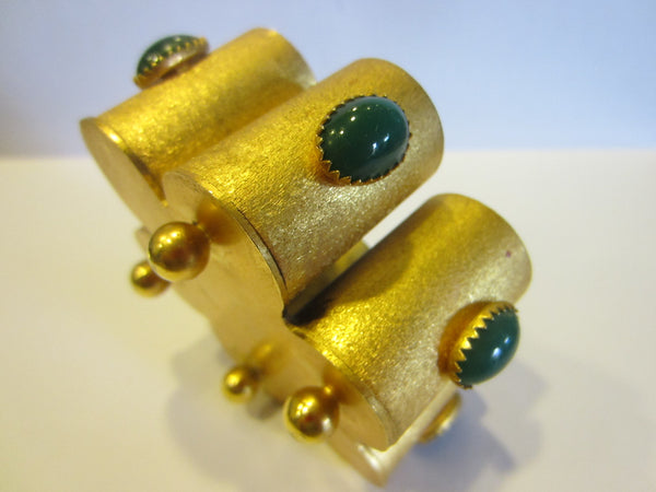 Bijoux Princeps Florence Italy Golden Caddy Decorated Green Jade Oval Cabochons - Designer Unique Finds 
 - 1