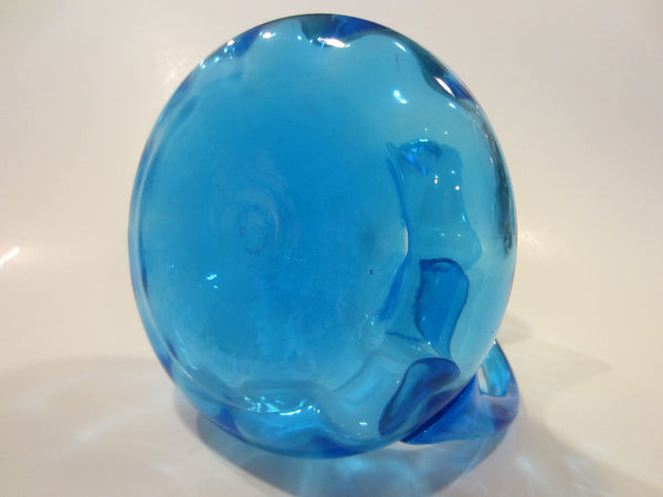 Mid Century Blue Blown Glass Cruet Jug Round Handle