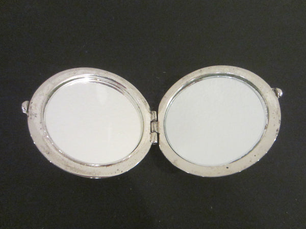 Silver Plated Miniature Monogrammed Mid Century Mirror Compact
