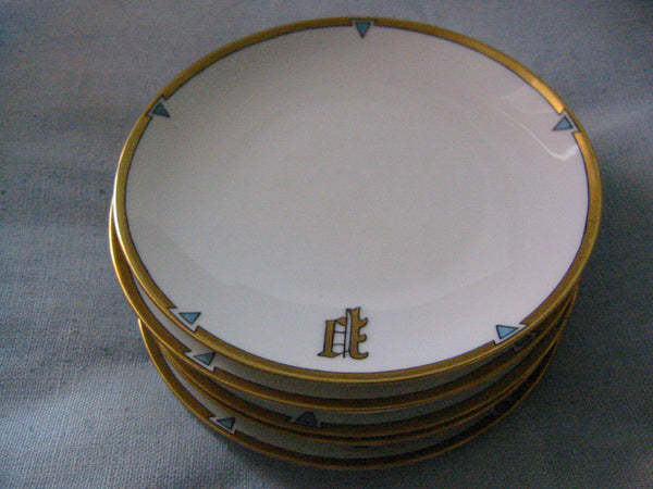 Bavaria Desert Plates Cobalt Monogram Gilt Decorated Porcelain Set - Designer Unique Finds 
 - 4