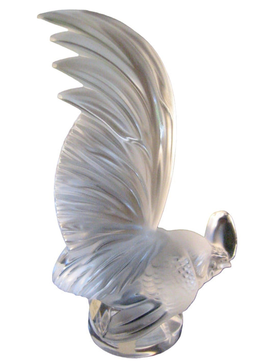 R Lalique France Coq Nain Crystal Rooster Sculpture- Designer Unique Finds 