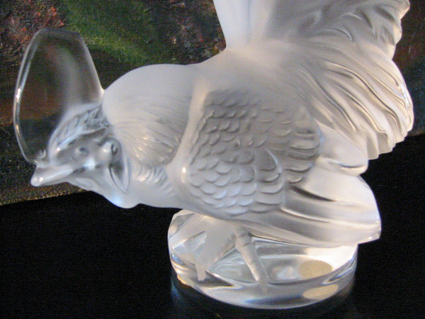 R Lalique France Crystal Frosted Rooster Signed Labeled - Designer Unique Finds 