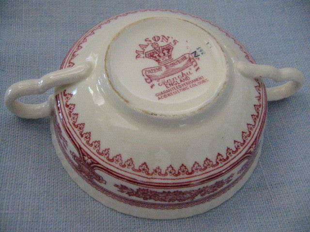Masons Ironstone Bowl Patent Manchu England Burgundy Flowers - Designer Unique Finds 