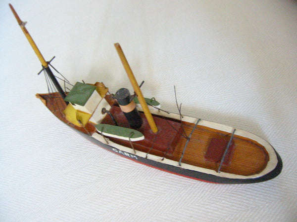 Model Cargo Ship Hand Carved Painted Titled GARM Made in Denmark 